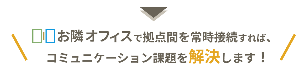 お隣オフィスで拠点間を常時接続すれば、コミュニケーション課題を解決します!